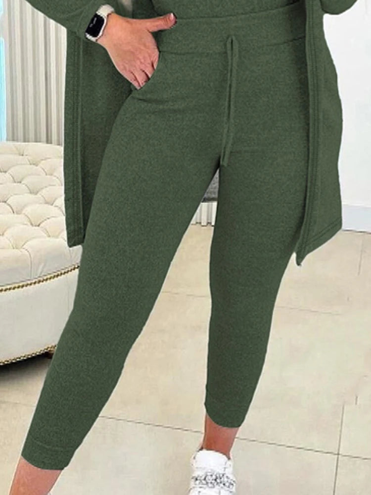 Fall Three Piece Set Casual Tank Top & Drawstring Pants Set & Coat Pants Sets Women Suits Long Matching 3 Pieces Sportswear