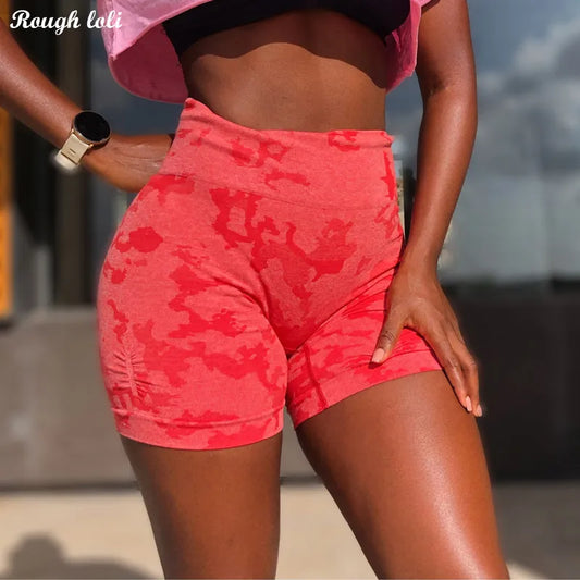 Camo Seamless Shorts High Waist Booty Gym Shorts Workout Short Fitness Ribbed Waisted Running Short Athletic Clothes