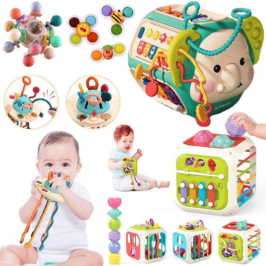 Montessori Baby Sensory Toys Silicone Pull String Toy for 0 12 Months Teething Toy Motor Skill Activity Toys for 1-3 Year Babies