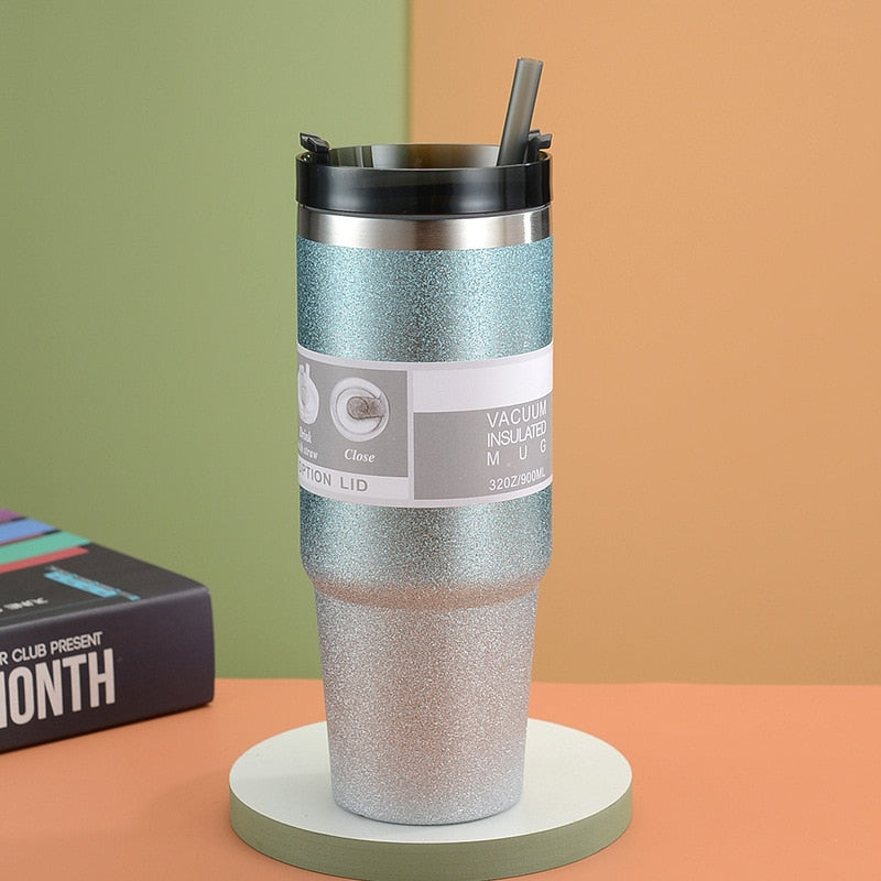 Diamond Paint Ice Bar Cup | Stainless Steel Cup | Car Travel Insulation | Cold Coffee Cup Kettle w/ Straw - NO HANDLE