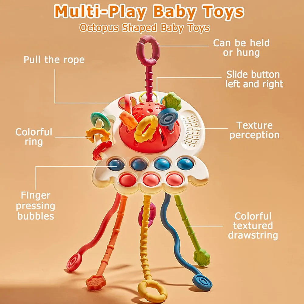 Montessori Baby Sensory Toys Silicone Pull String Toy for 0 12 Months Teething Toy Motor Skill Activity Toys for 1-3 Year Babies