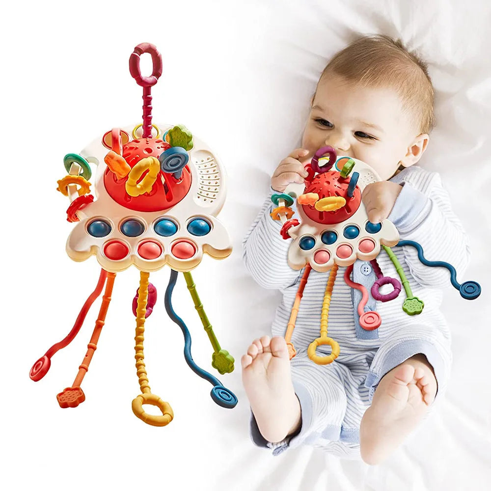 Montessori Baby Sensory Toys Silicone Pull String Toy for 0 12 Months Teething Toy Motor Skill Activity Toys for 1-3 Year Babies