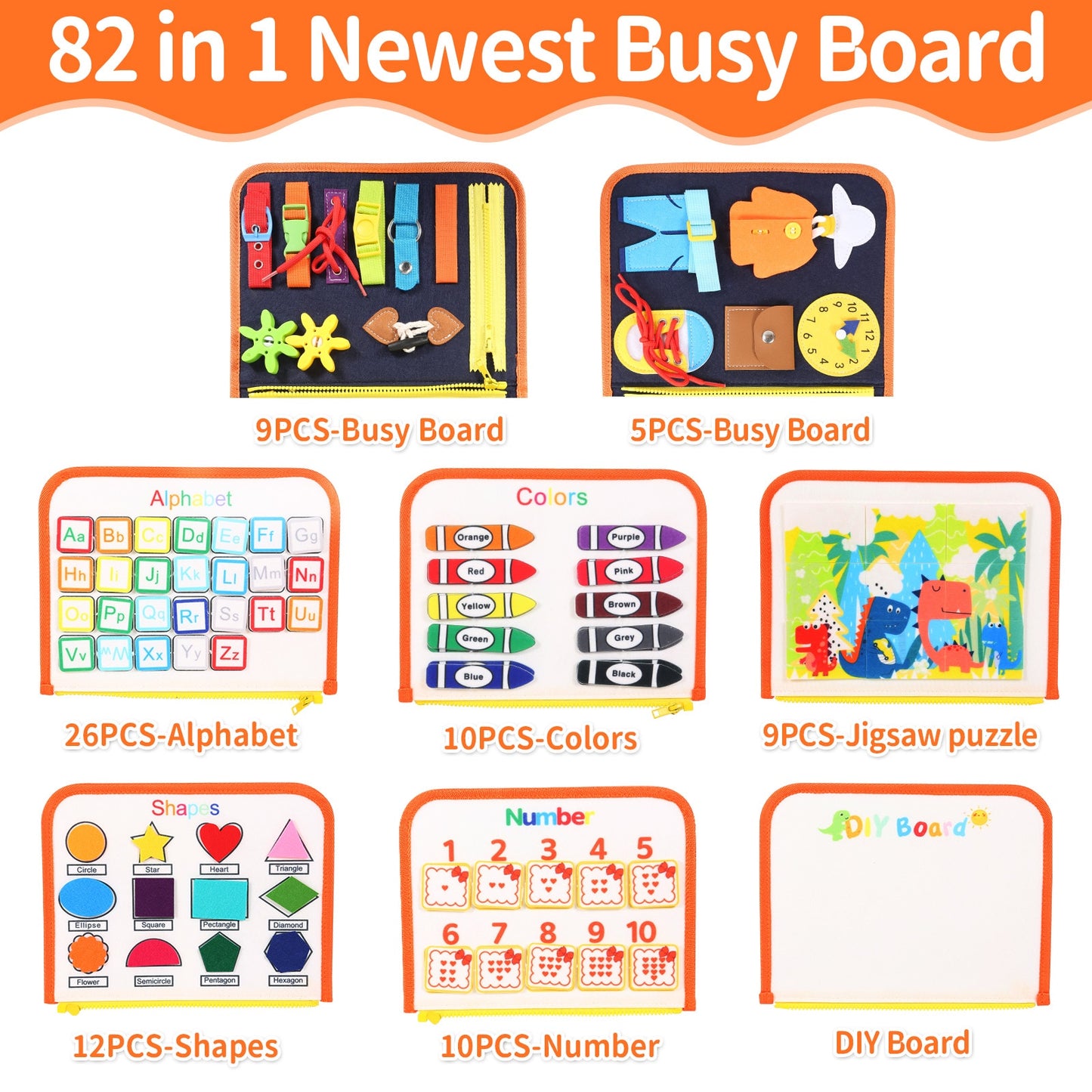 Montessori Busy Board Toys For Toddler | Baby Early Educational Toy | Felt Cloth Story Book | 3D Shape Color Match Games