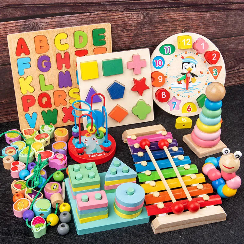 Montessori Wooden Toys for Babies 1 2 3 Years Boy Girl Gift Baby Development Games Wood Puzzle for Kids Educational Learning Toy