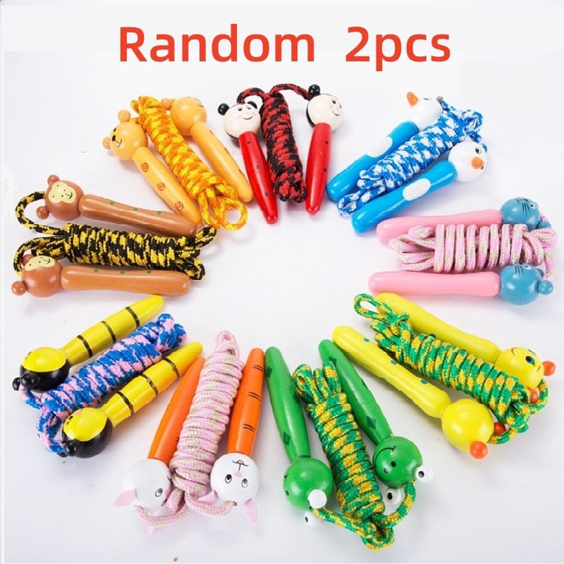 2 Pcs Kids Jump Ropes | Wood Handle Sport Rope | Bodybuilding Fitness Jump Rope |Lovely Cartoon Skipping Ropes | Kids Exercise