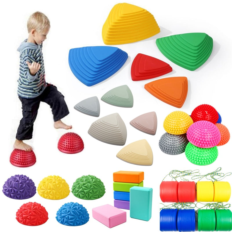 Balance Stepping Stones | Set Obstacle Course for Kids | Indoor and Outdoor Toys for Kids | Improves Coordination And Strength | Child Safe Rubber Blocks